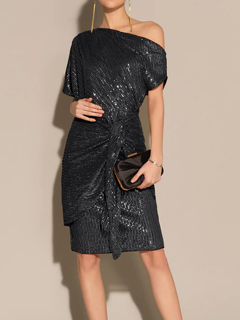 Elegant One-Shoulder Glitter Dress